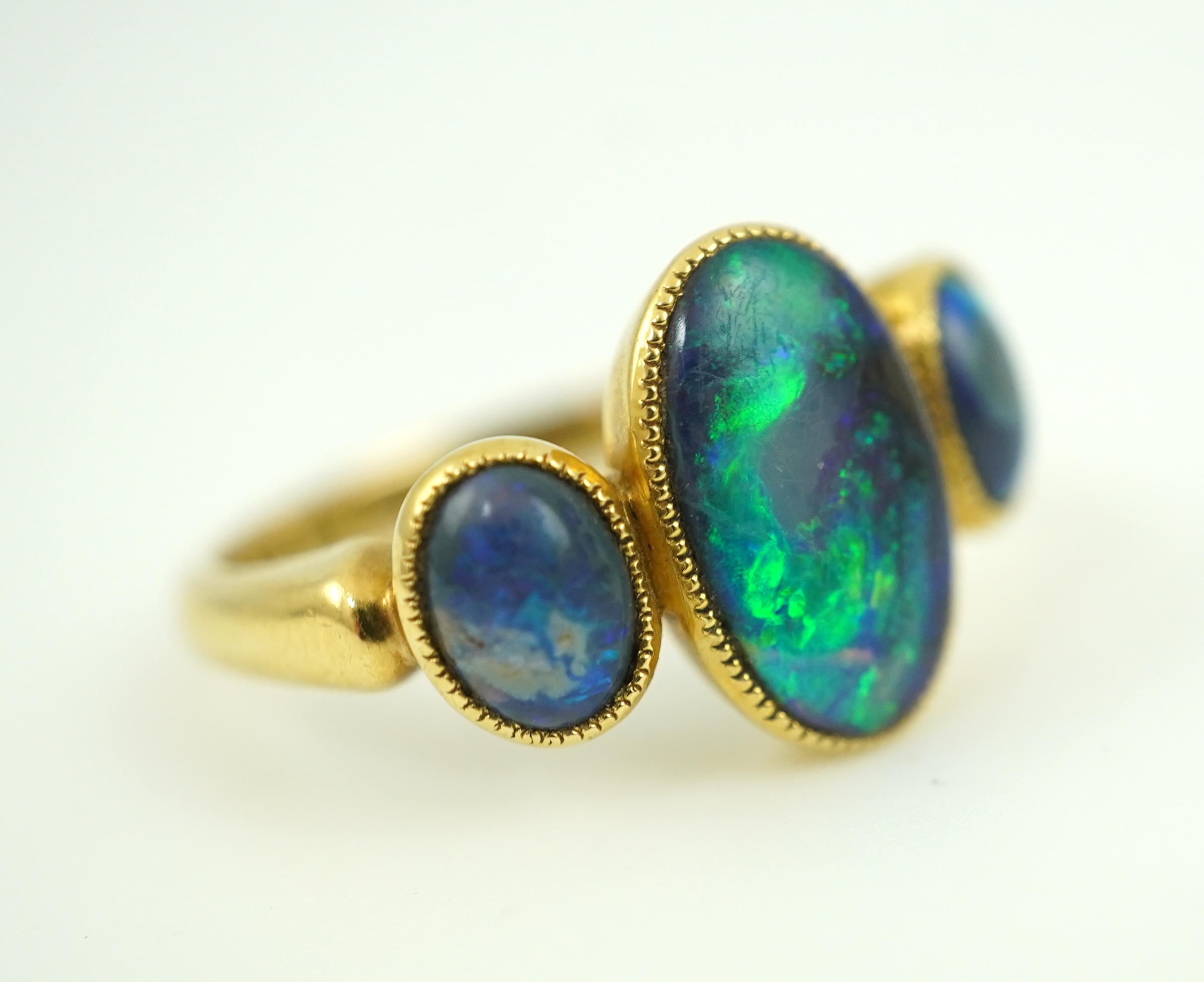A Victorian black opal ring, circa 1881